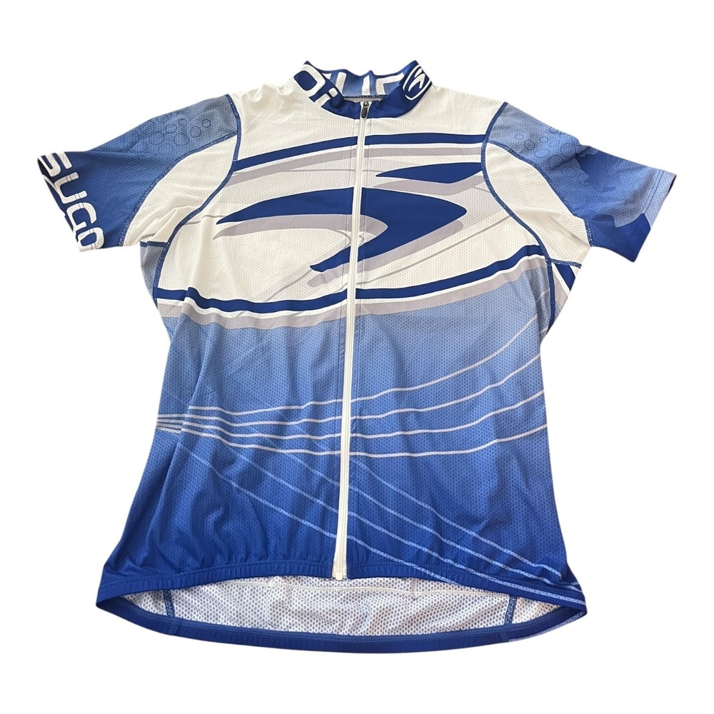 Sugoi Cycling Jersey Women's Large Blue White Short Sleeve Full Zip